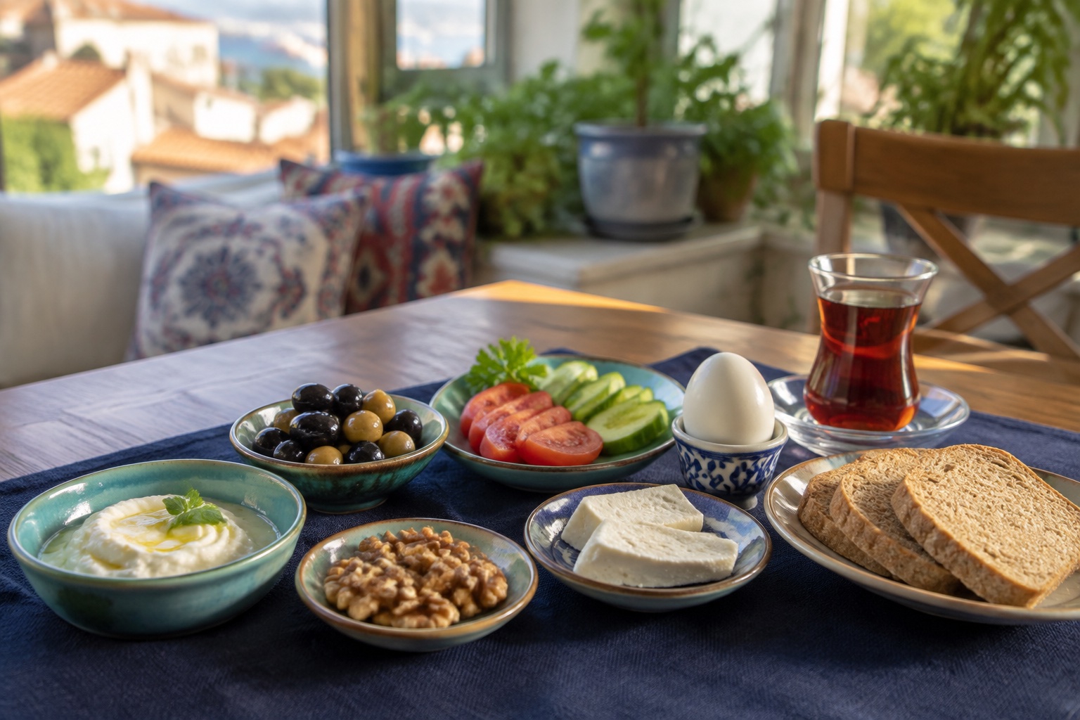 Çeşitli besinlerden oluşan sofra
